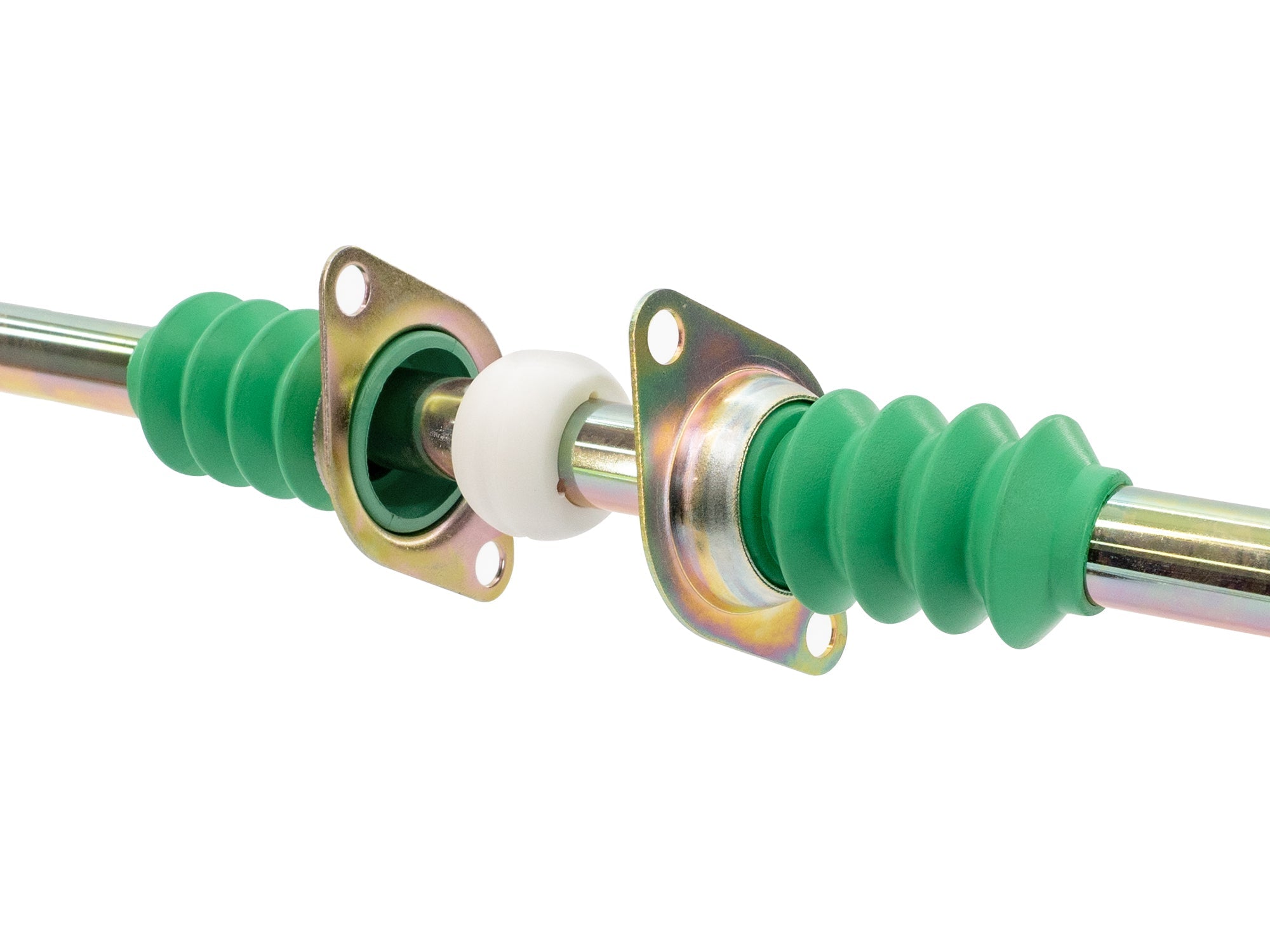 GoWesty Vanagon shift rod bushing and boot bundle with Teflon and DuroGreen installed, showing the assembled components.