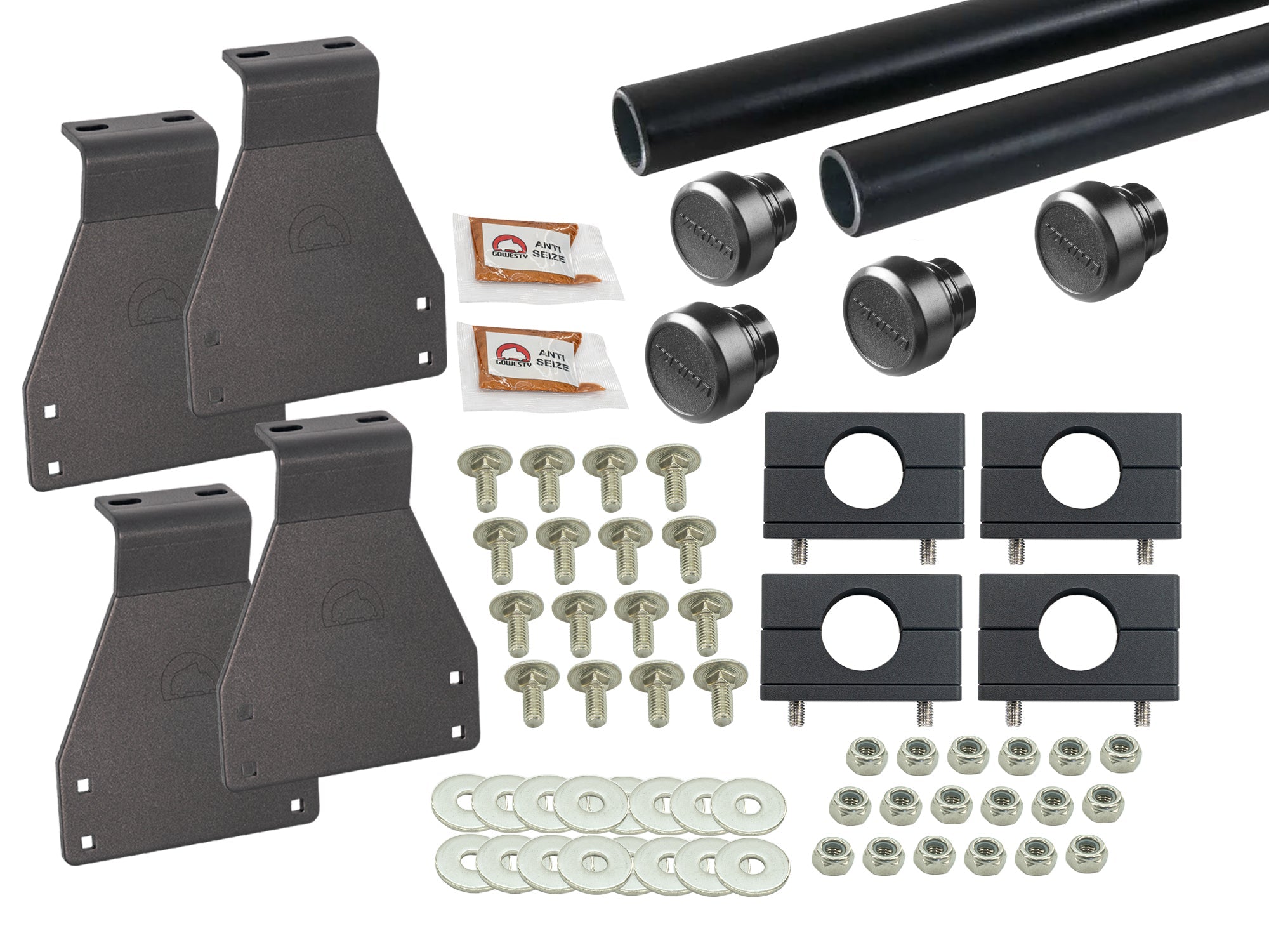 GoWesty Bolt-On Roof Rack Bundle for Vanagon Westfalia with two bars and brackets, exterior vehicle accessory.