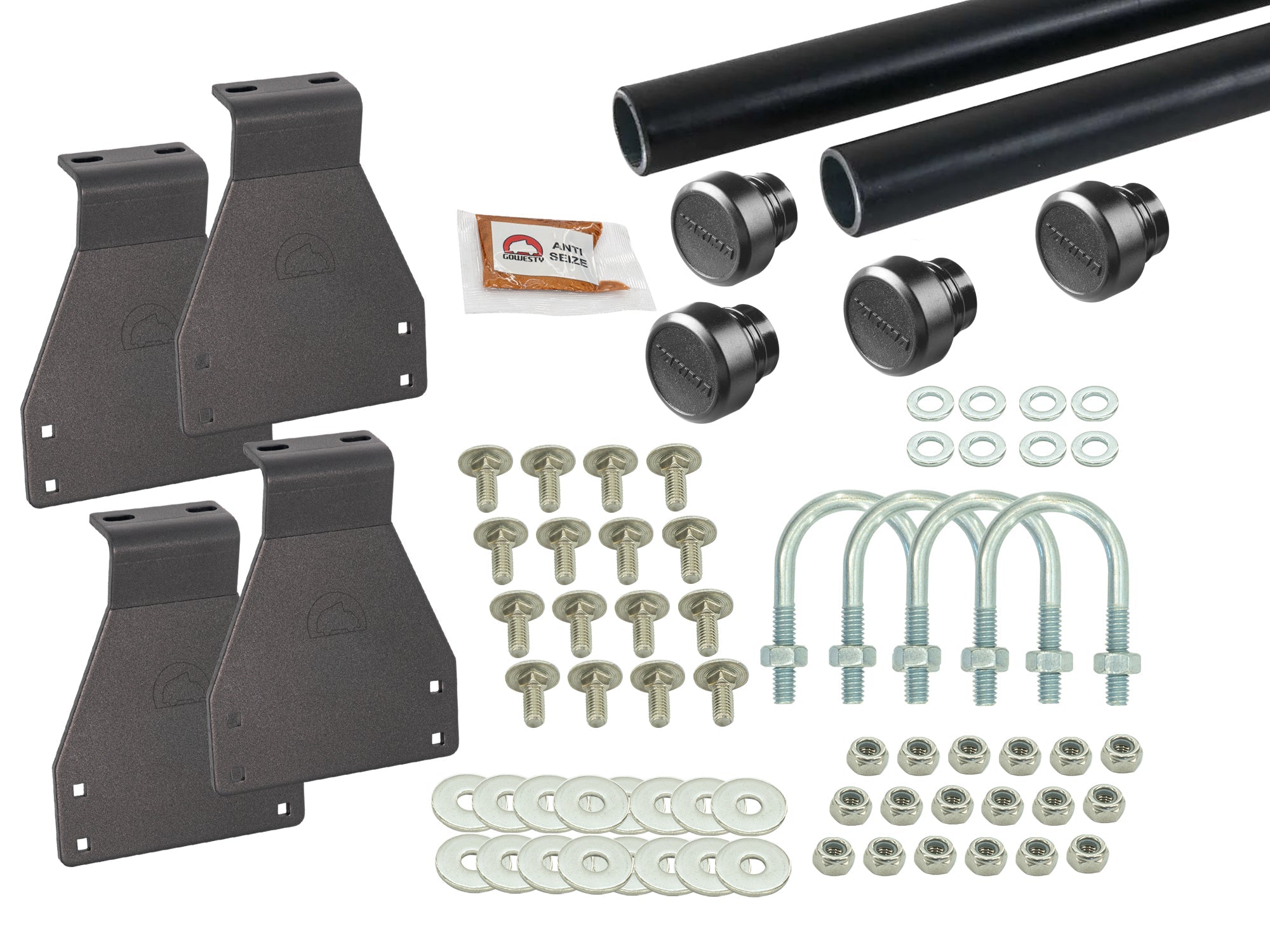 GoWesty bolt-on roof rack bundle for Vanagon Westfalia with two bars and U-bolts, exterior accessory for vehicle roof storage.