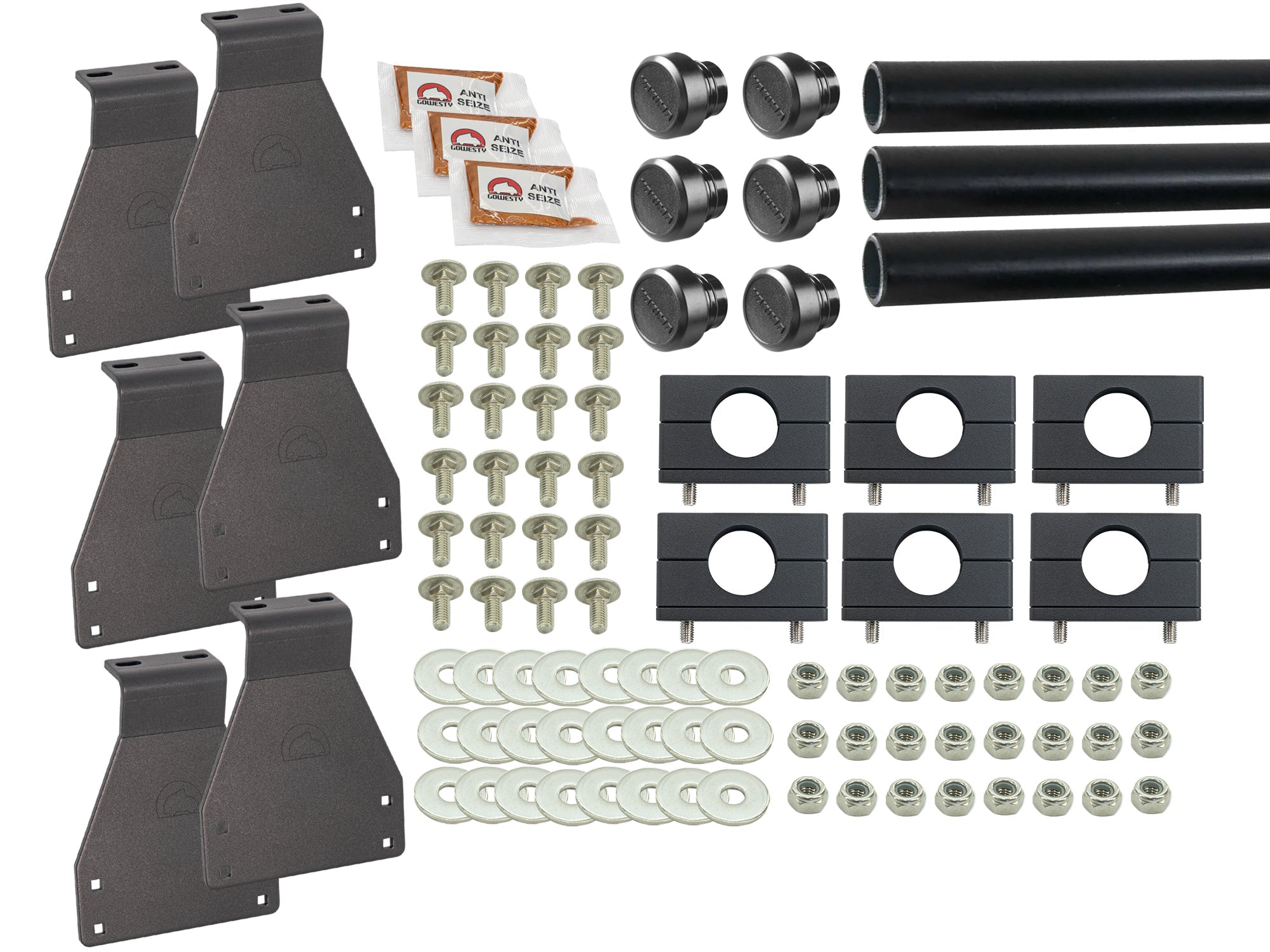 GoWesty bolt-on roof rack bundle for Vanagon Westfalia with three bars and brackets, exterior accessory for vehicle roof storage.