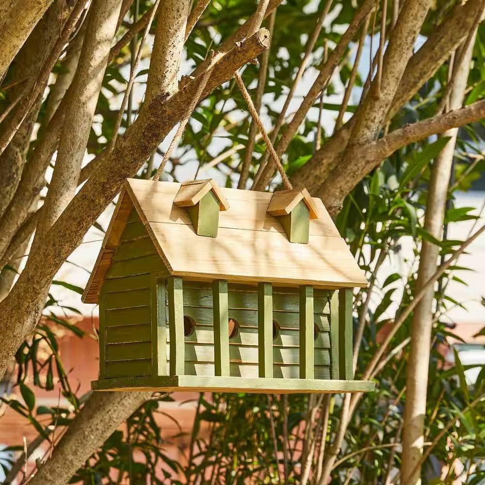 Green Wood Garden Bird House with 1 Compartment and 4 Holes - OVERLANDERS Outfitter