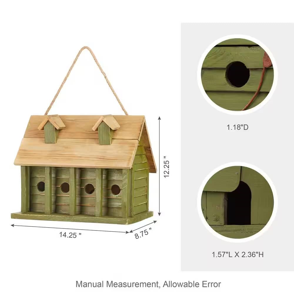Green Wood Garden Bird House with 1 Compartment and 4 Holes - OVERLANDERS Outfitter
