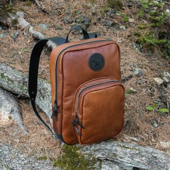 Backcountry Sportsman Bison Leather Standard Backpack with adjustable straps and spacious interior, featuring a rugged leather design.