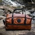 Backcountry Sportsman Bison Leather Weekender Duffel bag with sturdy leather construction and spacious design for travel.