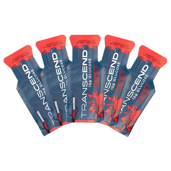 Transcend Glucose Gel 5-pack by Alpenglow Readiness Supply, showcasing individual gel packets for first aid use.