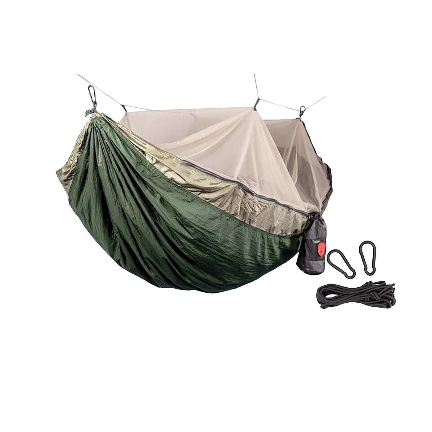 GrandTrunk Skeeter Beeter Pro mosquito net hammock hanging outdoors, showcasing its shelter design and protective mesh for insect-free relaxation.