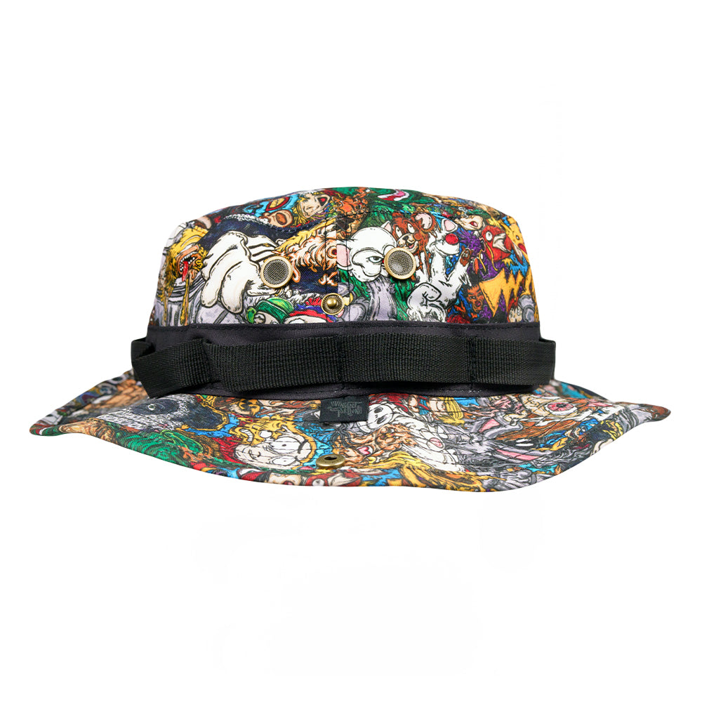 Vincent Gordon Cartoon Gumbo boonie hat by Grassroots California featuring a wide brim and colorful graphic design, outdoor sun protection.