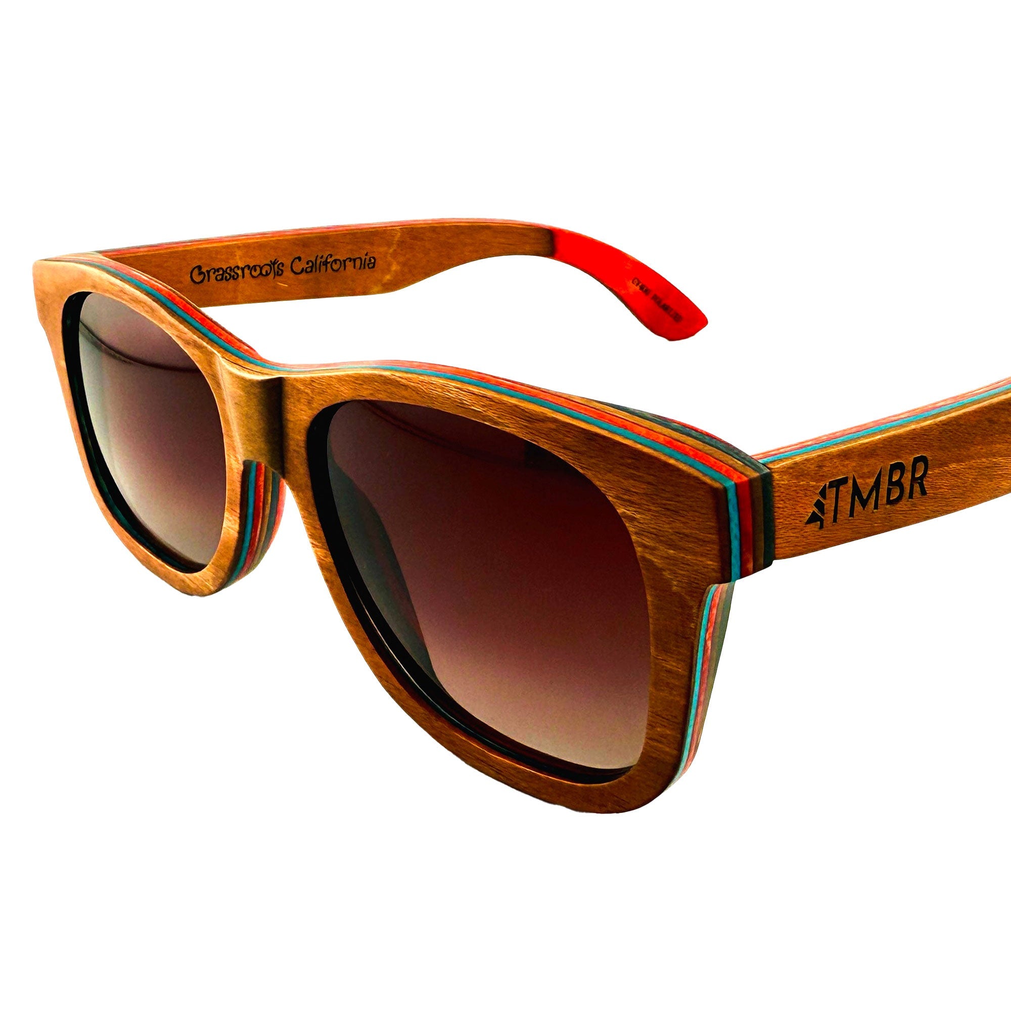 Grassroots California TMBR Jerry Garcia The Traveler sunglasses with rose-tinted lenses, natural frame, accessory for style and sun protection.