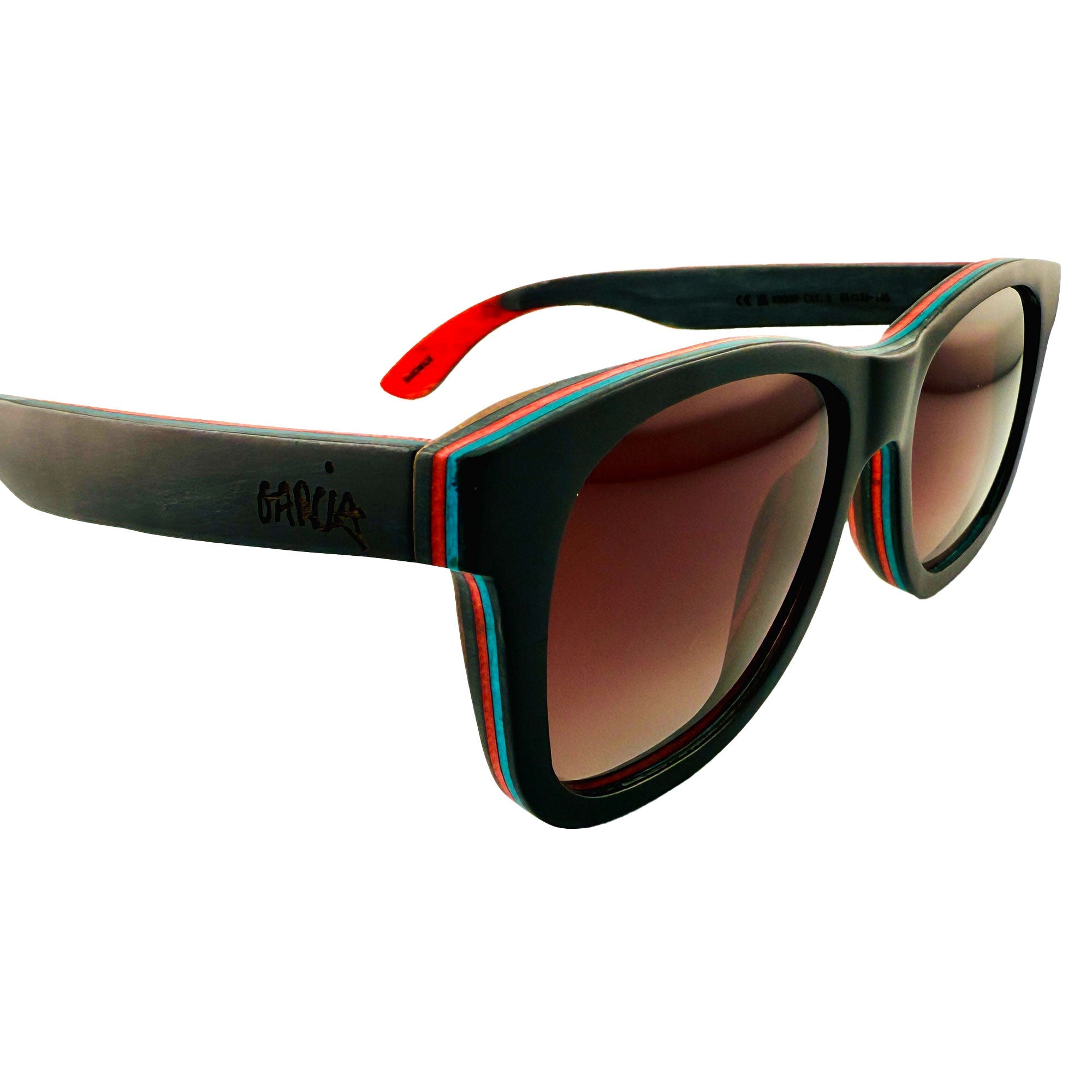 Black TMBR Jerry Garcia The Traveler sunglasses by Grassroots California with rose-tinted lenses and sleek accessory design.
