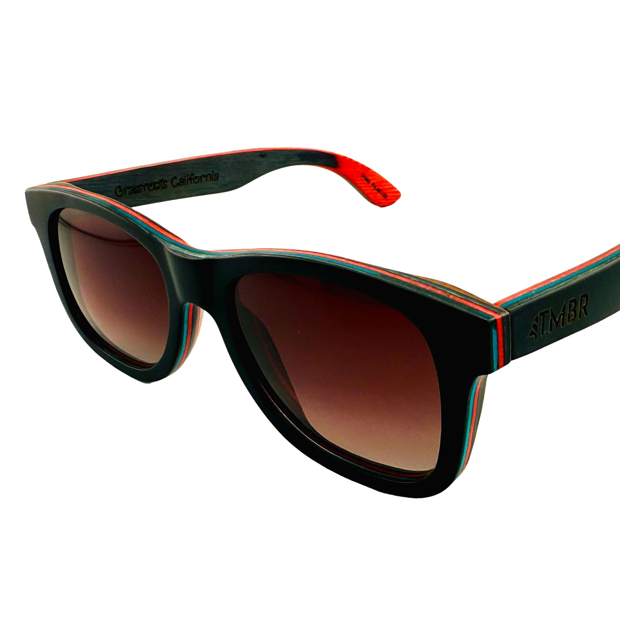 Grassroots California TMBR Jerry Garcia The Traveler black sunglasses with rose-tinted lenses, accessory with stylish, iconic design.