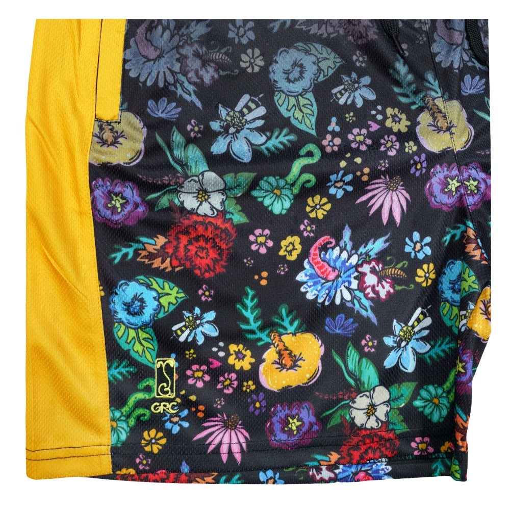 Black mesh shorts by Grassroots California, Melty Bros apparel, featuring breathable fabric and casual fit.