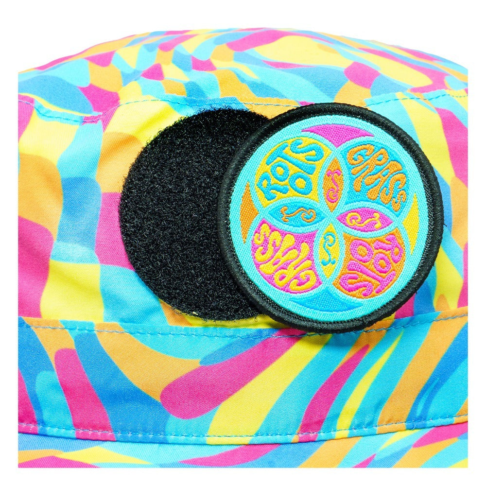 Reversible bucket hat by Grassroots California with vibrant Hyperpop design, featuring bold colors and pattern for a stylish look.