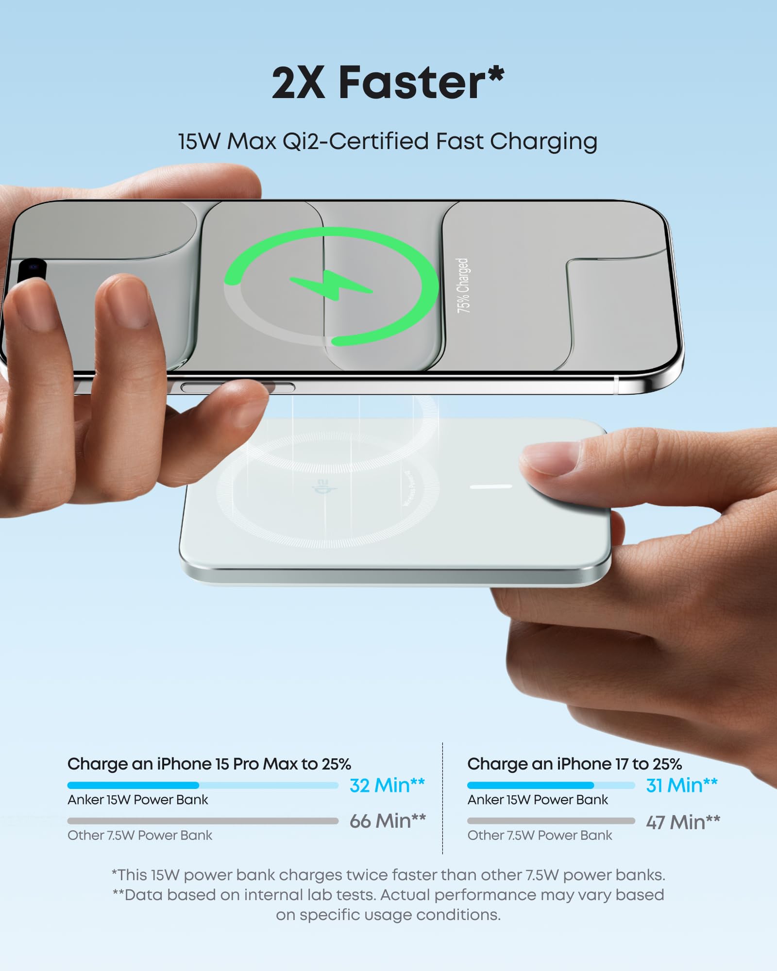 Green Anker Nano 5K MagGo slim power bank with compact design, portable charger for smartphones and devices.
