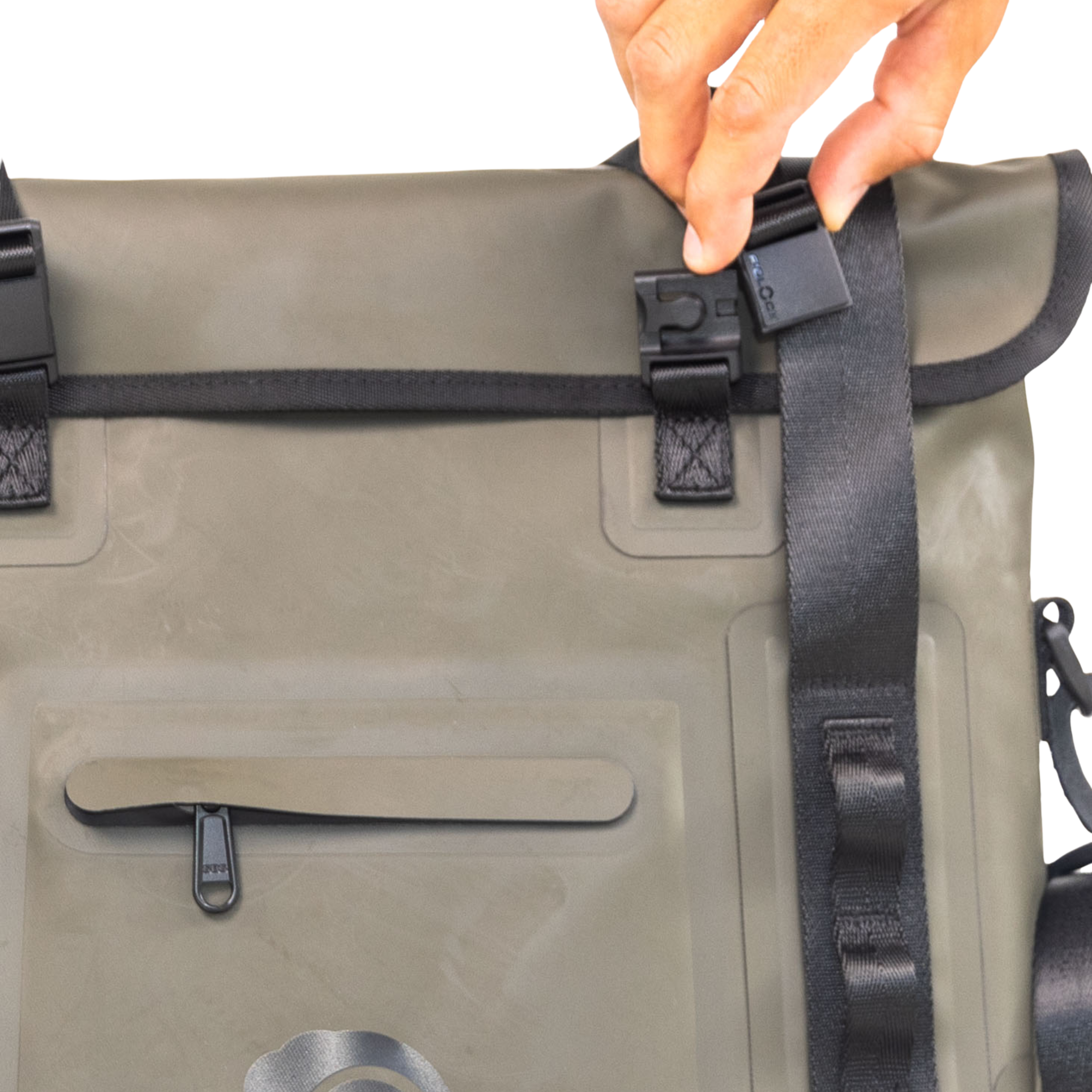 Green waterproof floating tote cooler by Dry Pocket, auto-sealing tote cooler with waterproof design for outdoor use.