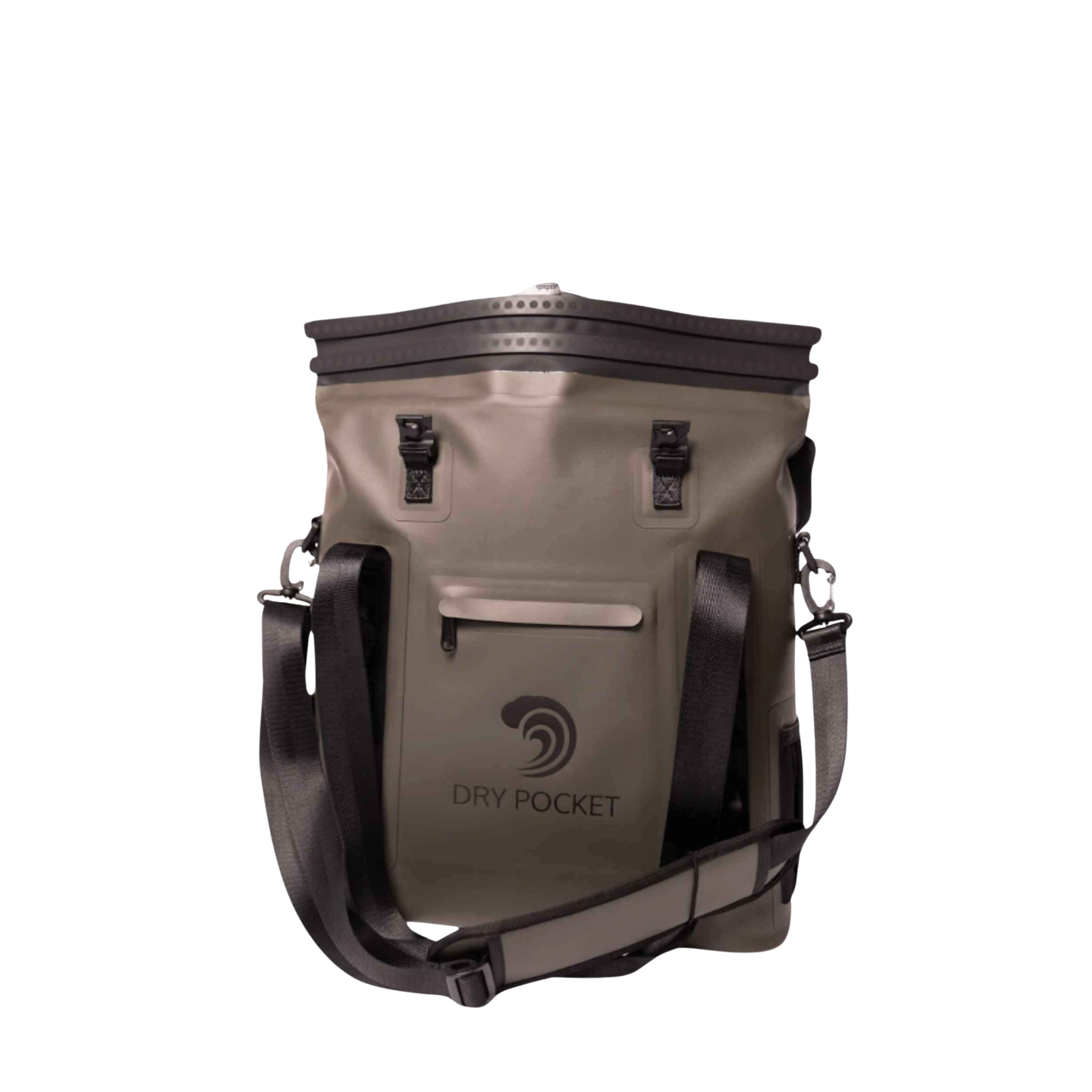 Green Dry Pocket waterproof floating tote cooler with auto sealing design, ideal for keeping drinks and food dry on water adventures.