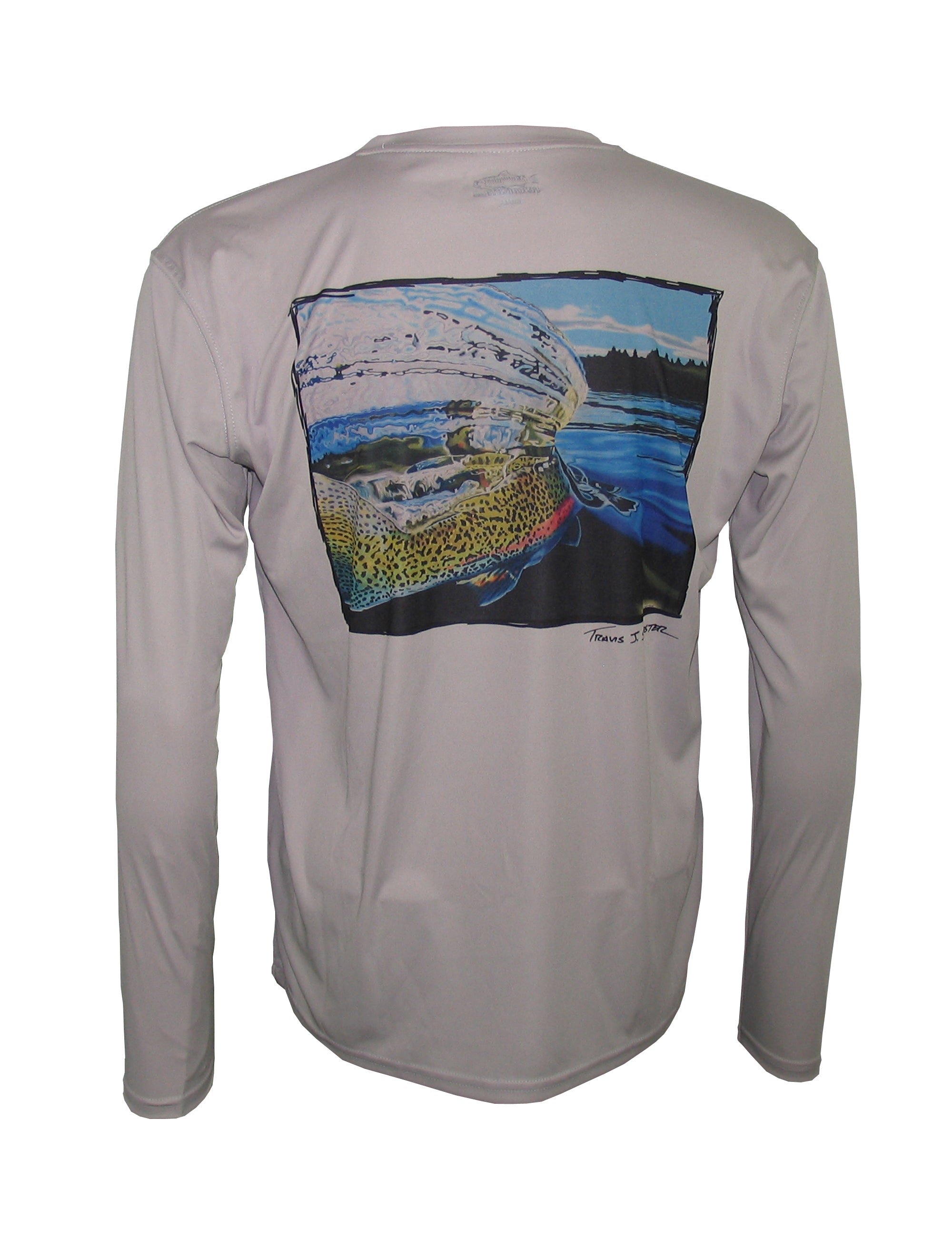 Men's Sun Protective Fishing Shirt Grey/Whiplash Rainbow Trout - OVERLANDERS Outfitter