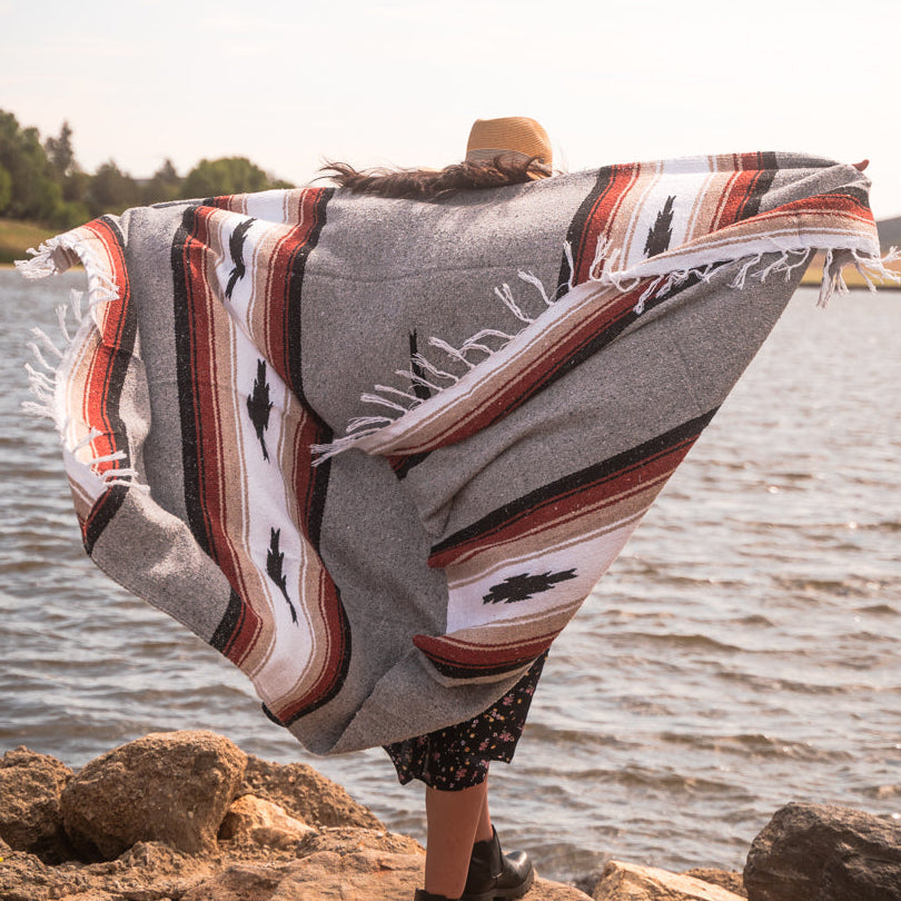 Grey Baja Mexican Diamond Yoga Blanket - OVERLANDERS Outfitter