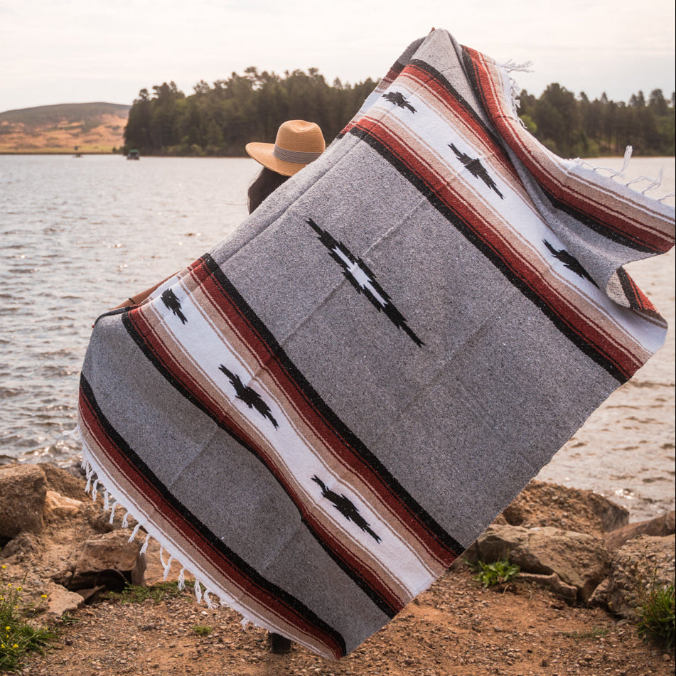 Grey Baja Mexican Diamond Yoga Blanket - OVERLANDERS Outfitter