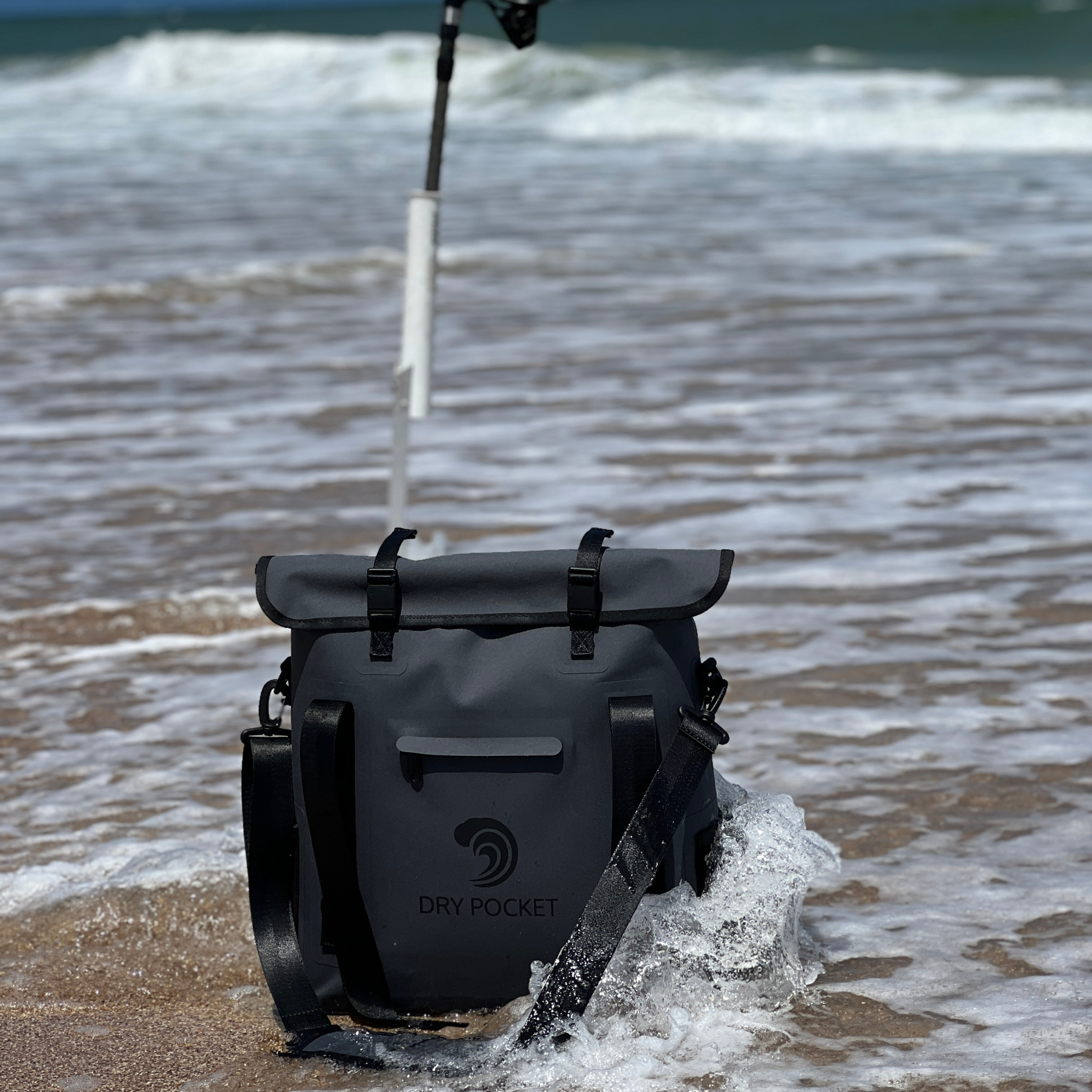Grey Dry Pocket waterproof floating tote cooler with auto sealing lid, designed for keeping items dry and afloat.