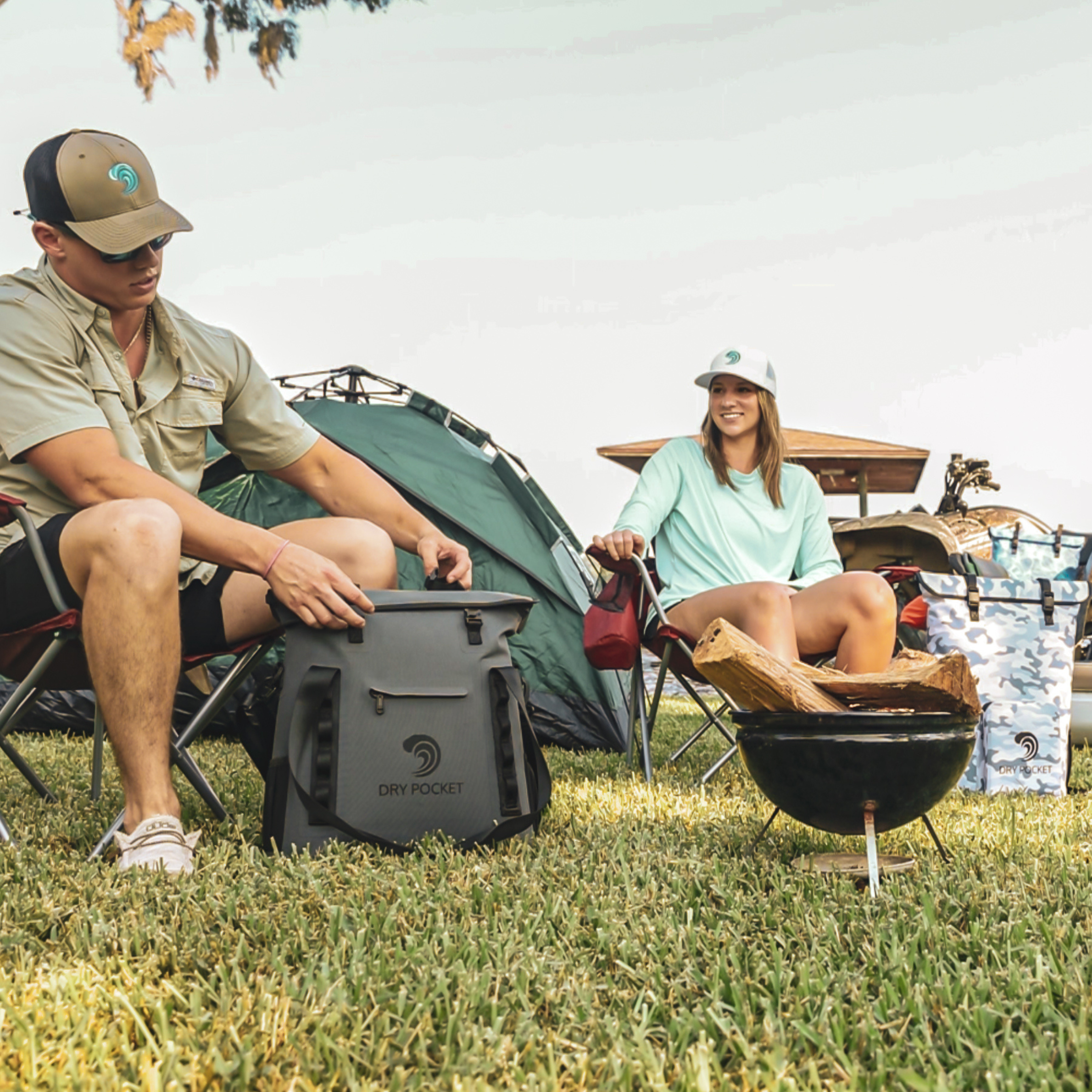 Grey Dry Pocket waterproof floating tote cooler with auto-sealing lid, ideal for keeping drinks and food dry and floating on water.
