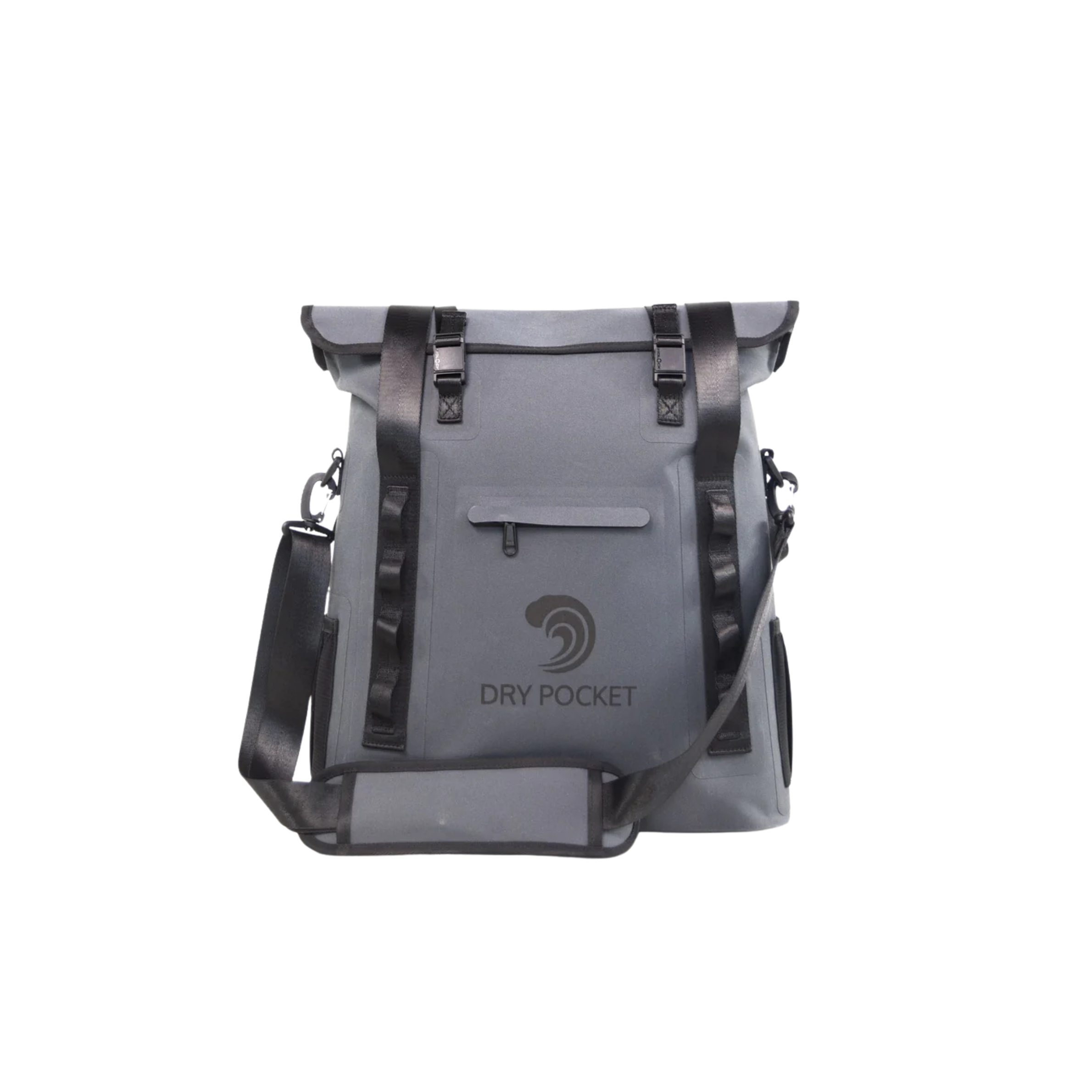 Grey waterproof floating tote cooler by Dry Pocket, auto-sealing tote cooler with secure closure and durable design.