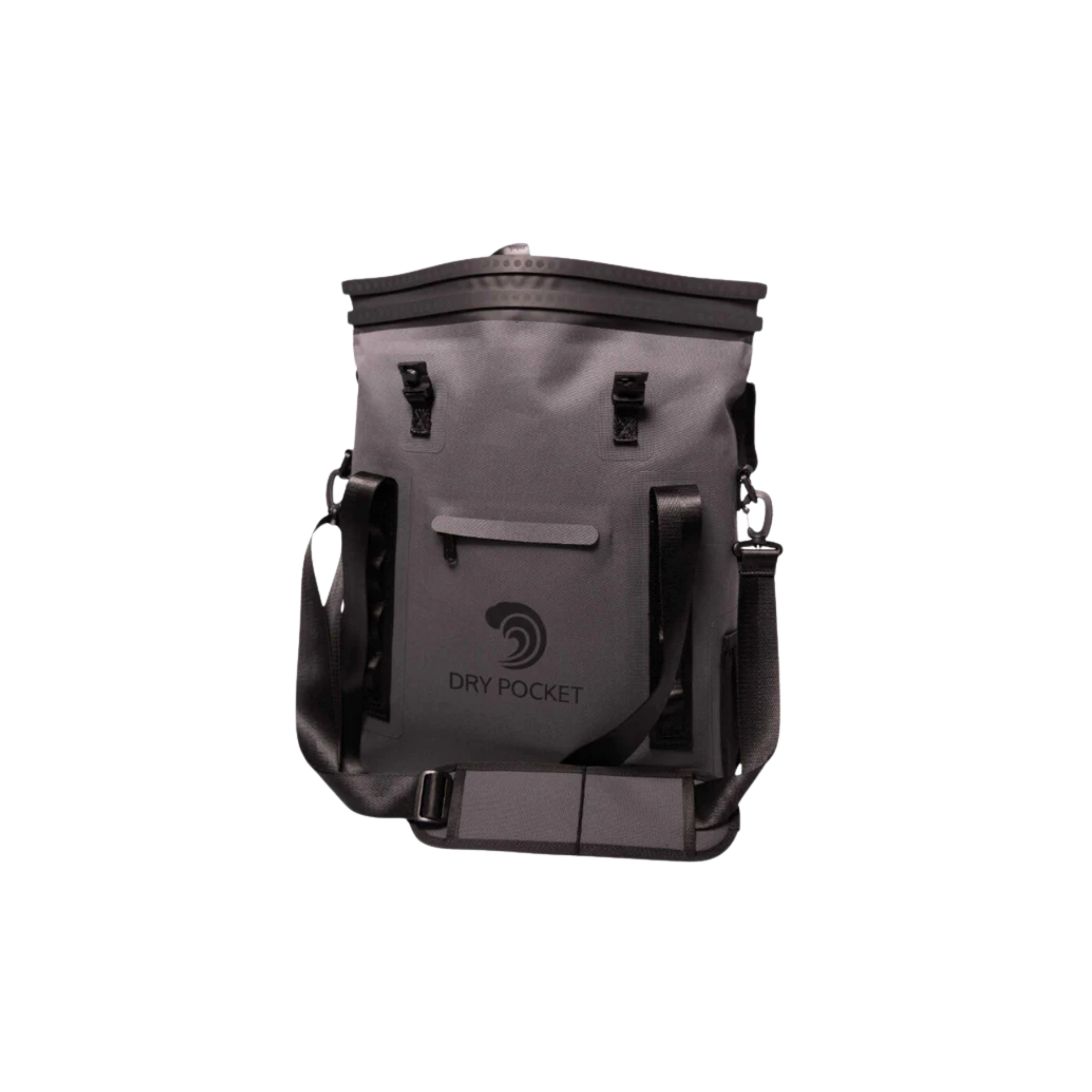 Grey Dry Pocket waterproof floating tote cooler with auto-sealing lid, designed for outdoor and aquatic activities.