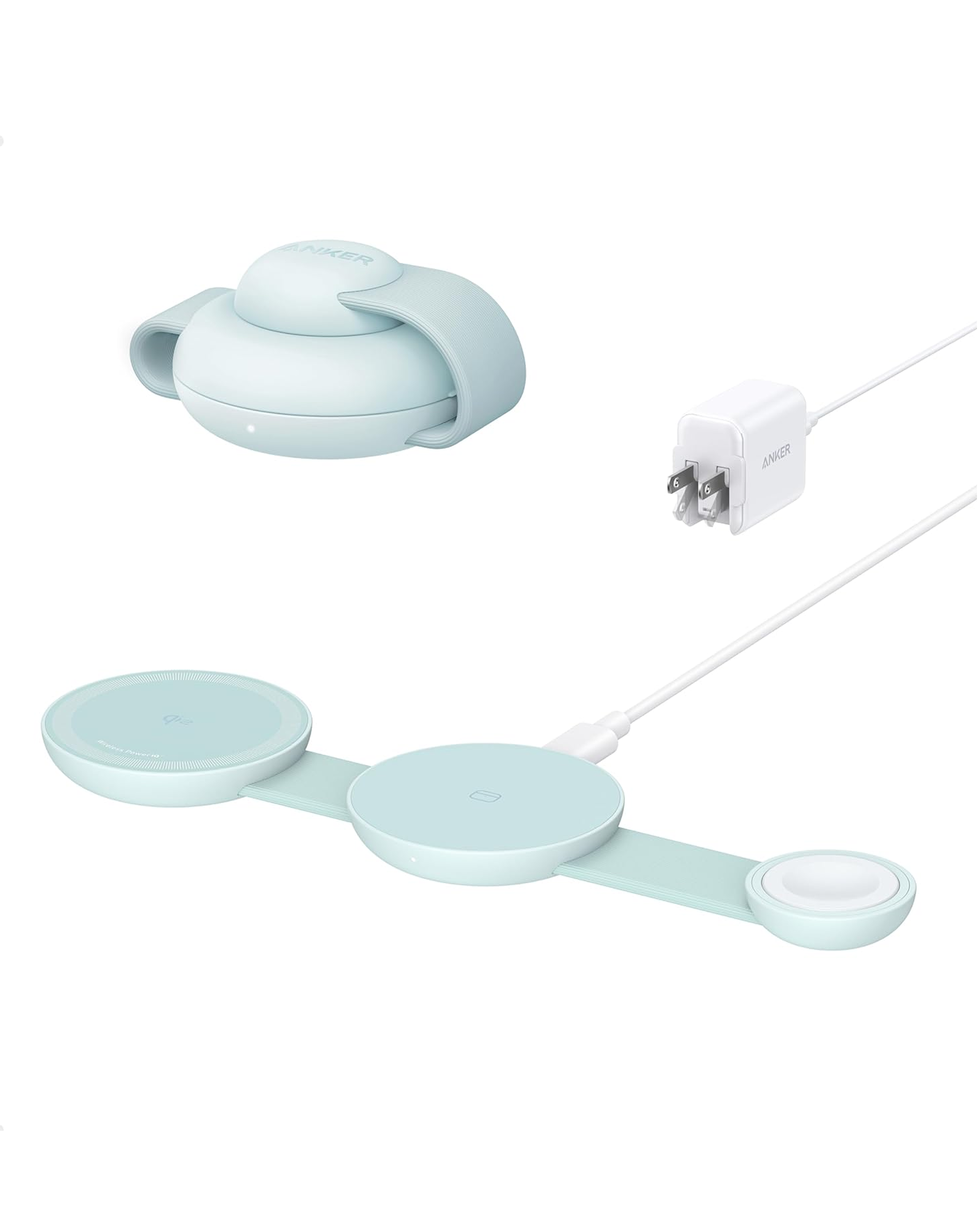 Anker MagGo 3-in-1 wireless charging station with foldable pad for smartphones, earbuds, and smartwatch charging.