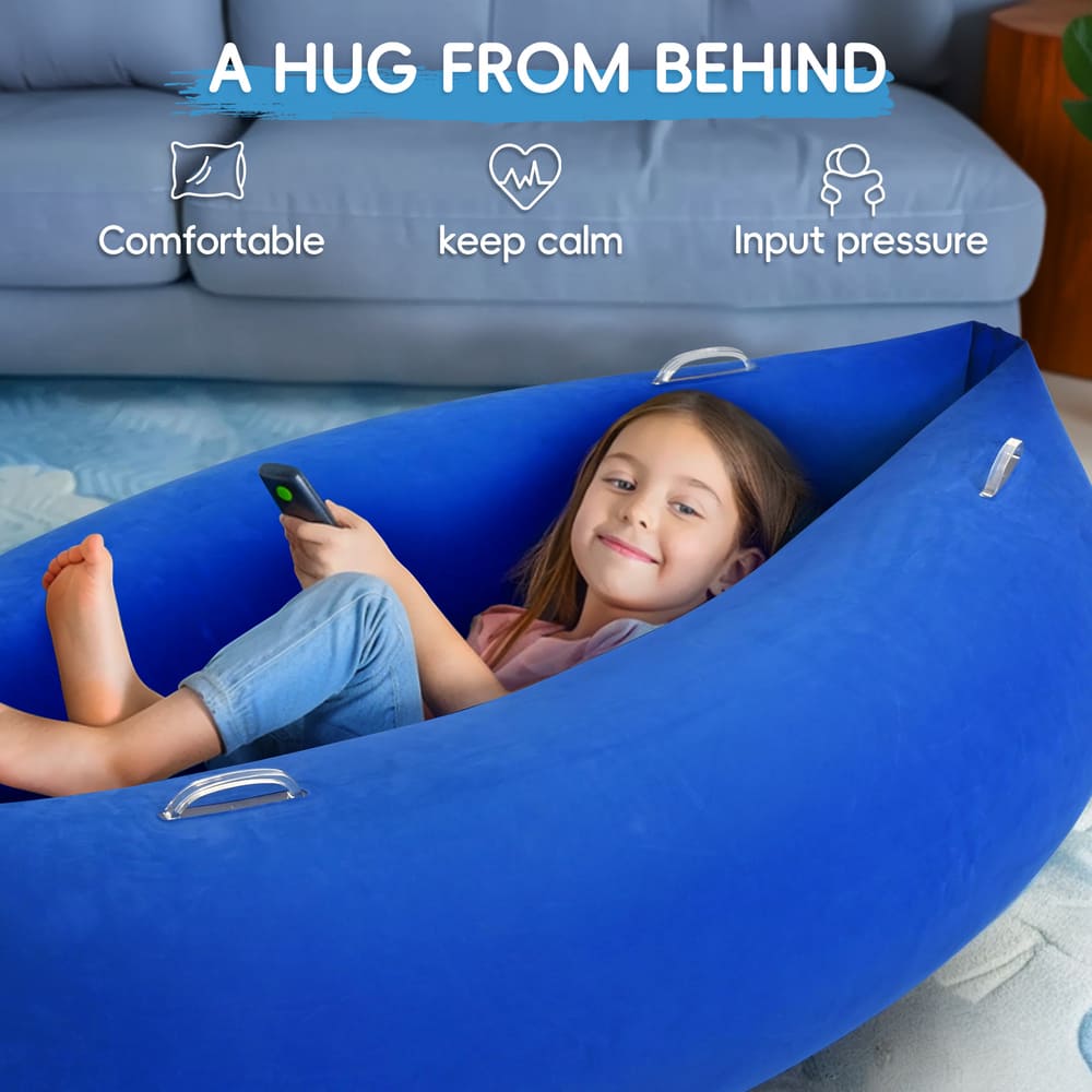 Outree sensory pea pod chair for kids, inflatable hug boat designed for calming and therapy, featuring soft, colorful fabric.