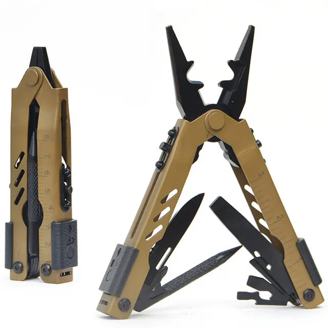 Outdoorzees multifunctional stainless steel multitool with pliers, ideal for camping, hiking, and everyday tasks.