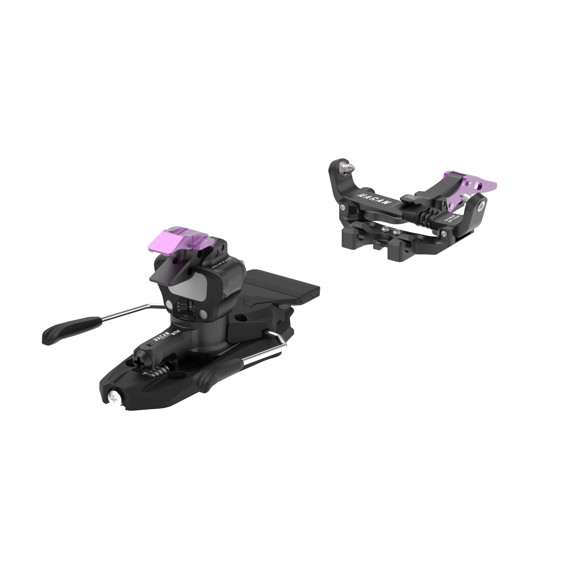 HAGAN Pin Up 8 EVO ski mountaineering bindings, black and silver with adjustable heel piece and alpine touring features