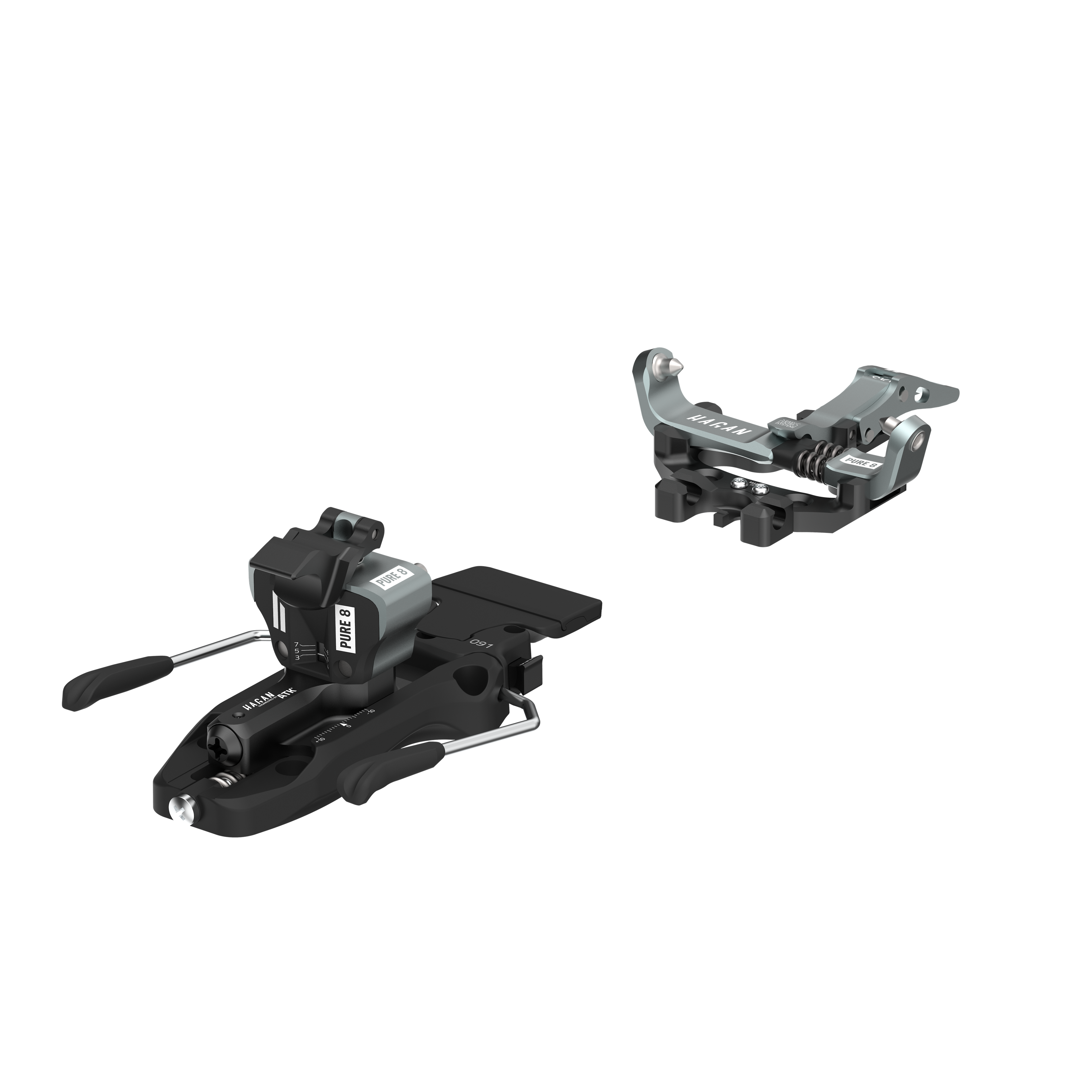 HAGAN Pure 8 ski mountaineering bindings with a sleek design for optimal performance on the slopes.