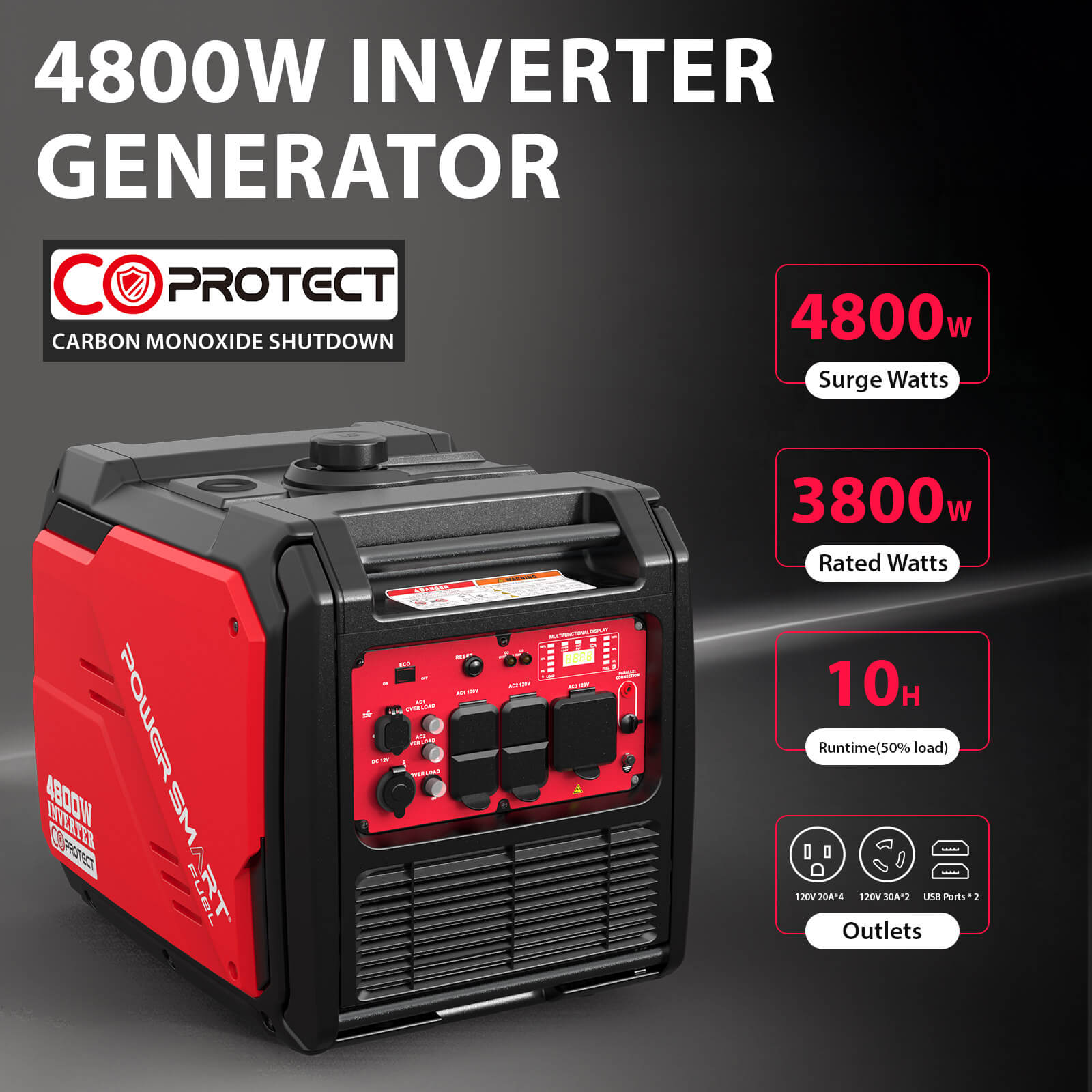4800W Inverter Generator w/ Wheels Handle Kit & CO Alert HB5046C - OVERLANDERS Outfitter