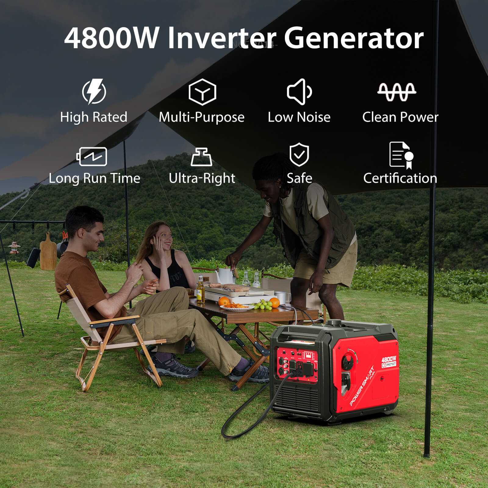 4800W Inverter Generator w/ Wheels Handle Kit & CO Alert HB5046C - OVERLANDERS Outfitter