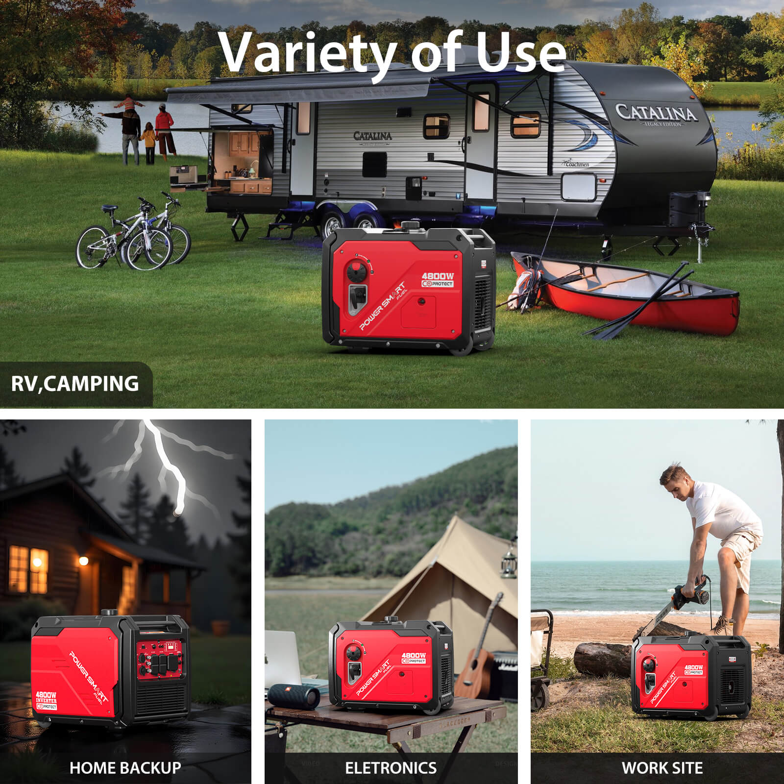 4800W Inverter Generator w/ Wheels Handle Kit & CO Alert HB5046C - OVERLANDERS Outfitter