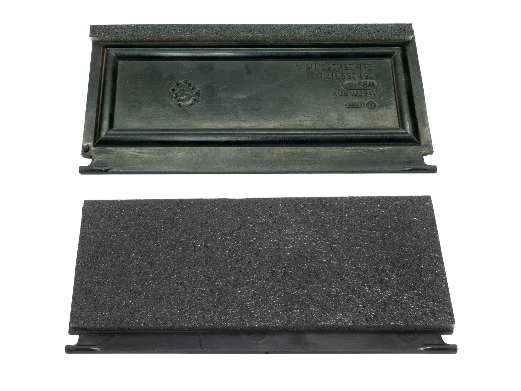 GoWesty heater box foam reseal kit with installed foam gasket in a vehicle heater box, showing proper sealing for insulation.