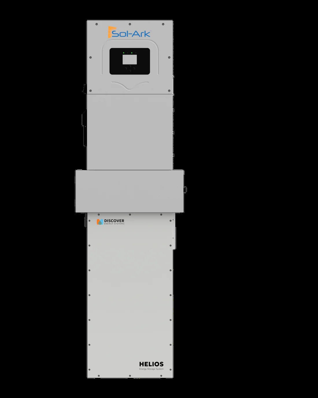 Portable Sun LLC Sol-Ark 15K-2P solar kit with two Discover Helios 16kWh batteries for whole-home backup power.