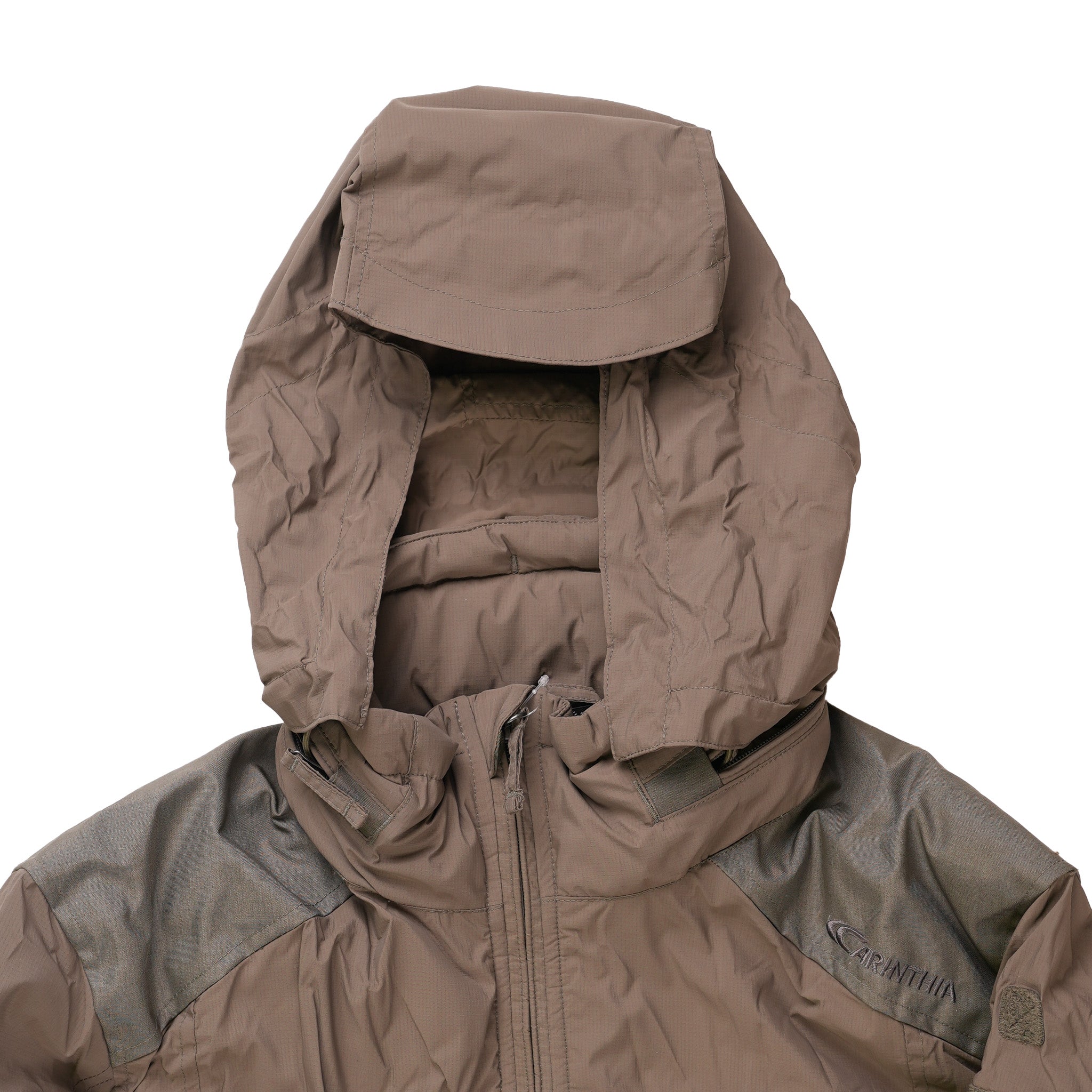 Front view of Carinthia HIG 4.0 Jacket by Americana Pipedream Apparel, showing hood and durable outdoor jacket design.