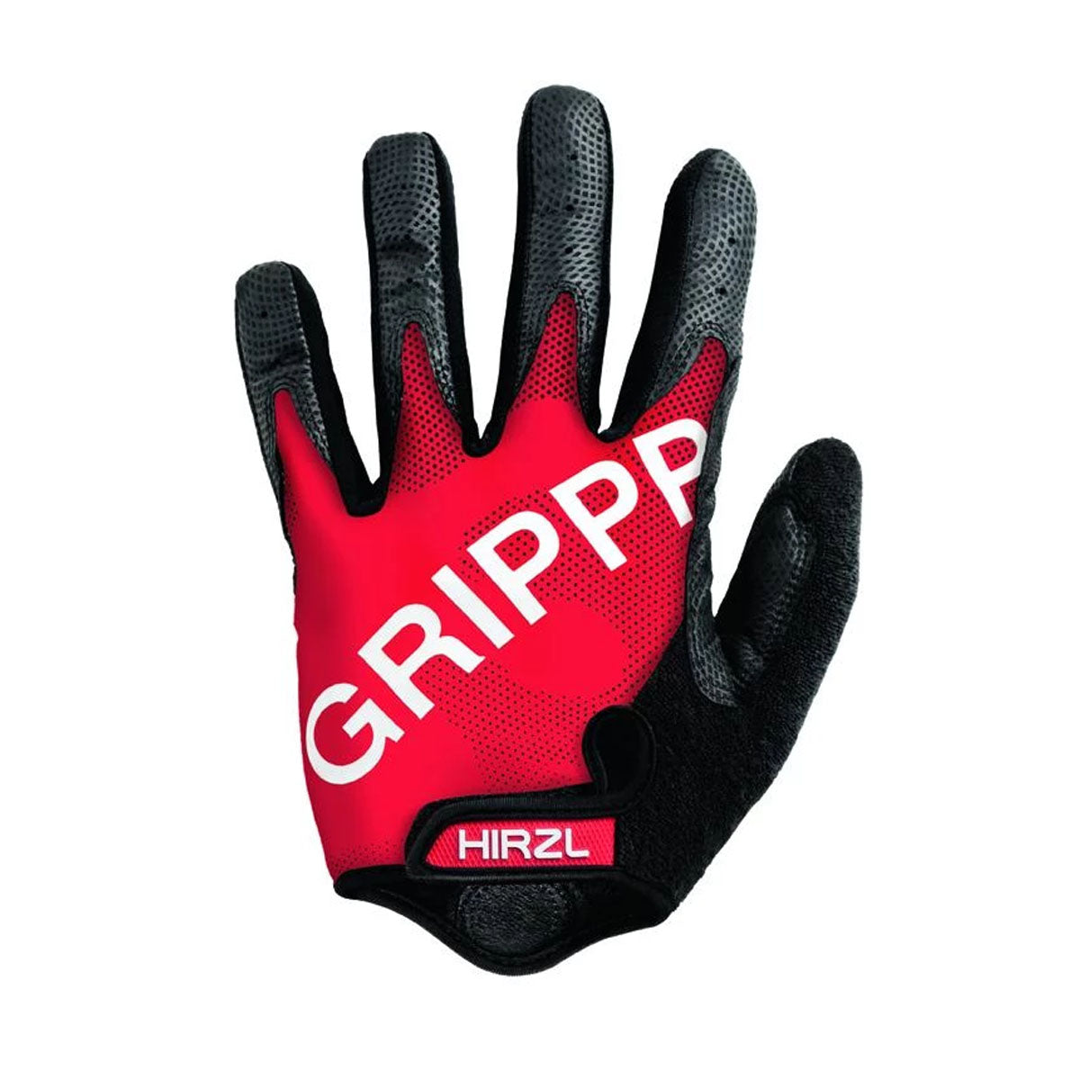 Red HIRZL Tour FF 1.0 leather bike gloves by ZEITBIKE, showing the gloves with padded palms and adjustable wrist strap.