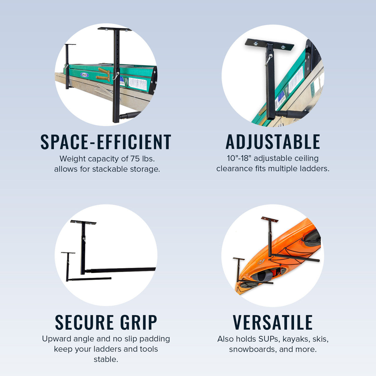 Hi-Port 2 | Ladder Adjustable Ceiling Storage Rack | Single | Holds 75 lbs - OVERLANDERS Outfitter