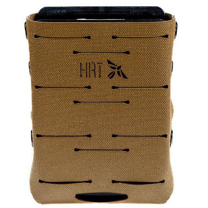 HCC Tactical rigid ARC AR pouches in coyote color, showcasing durable tactical gear for firearm storage and access.