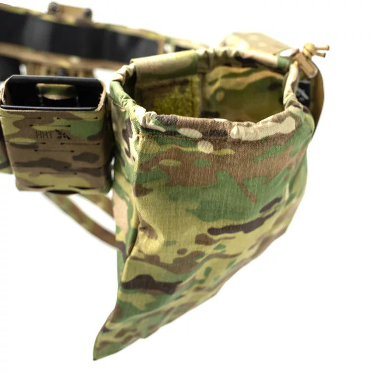 HCC Tactical ARC Dump Pouch in multicam fabric, designed for military and tactical gear, showing its quick-access opening and durable construction.