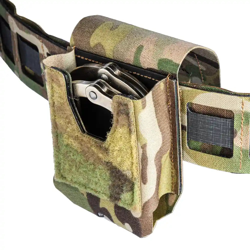HCC Tactical ARC handcuff pouch attached to tactical gear, durable black pouch for holding handcuffs on duty or outdoor use