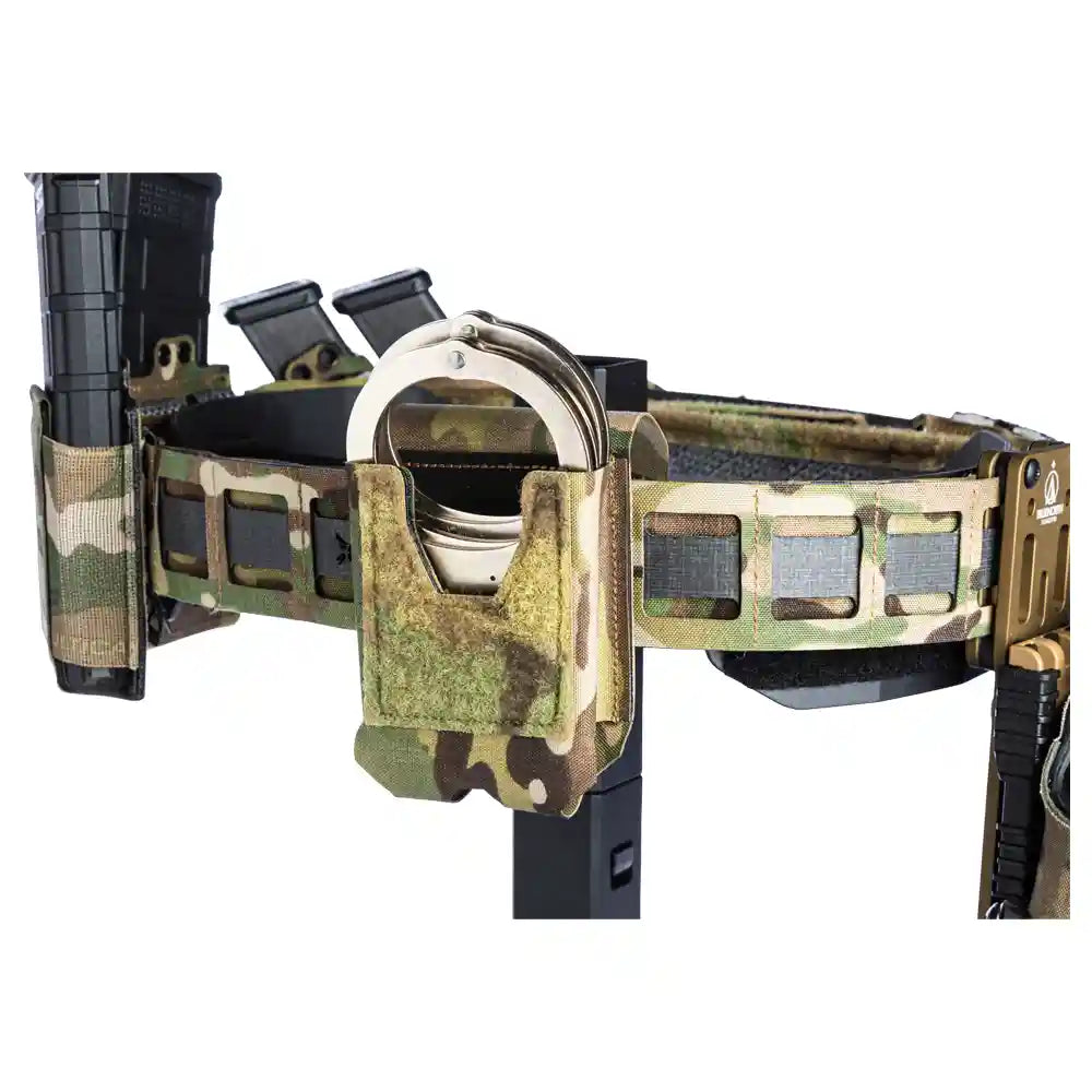 HCC Tactical ARC handcuff pouch in black tactical gear with secure flap and belt loop for law enforcement use
