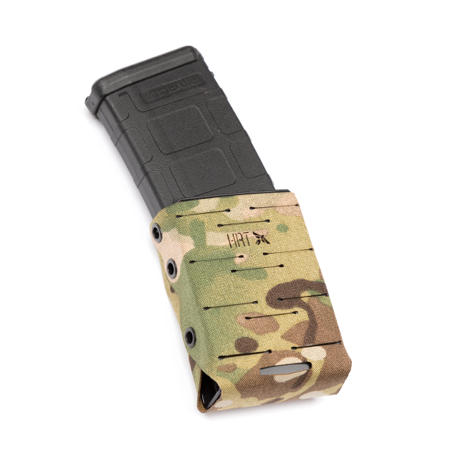 HCC Tactical rigid ARC AR pouches in multi-cam, featuring a laser-cut design for tactical gear organization.