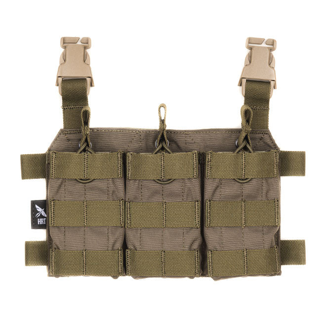 HCC Tactical Triple AR Placard in ranger green, showcasing three magazine pouches and durable tactical design.