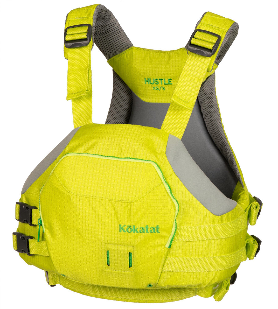 Kokatat unisex Hustler life vest PFD in vibrant color, featuring adjustable straps and ergonomic design for comfort.