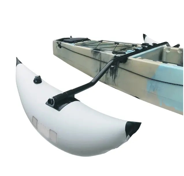 ReelYaks kayak stabilizers attached to a kayak, providing enhanced stability and balance for outdoor water adventures.