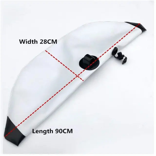ReelYaks kayak stabilizers attached to a kayak, showing adjustable support arms for enhanced stability on the water.
