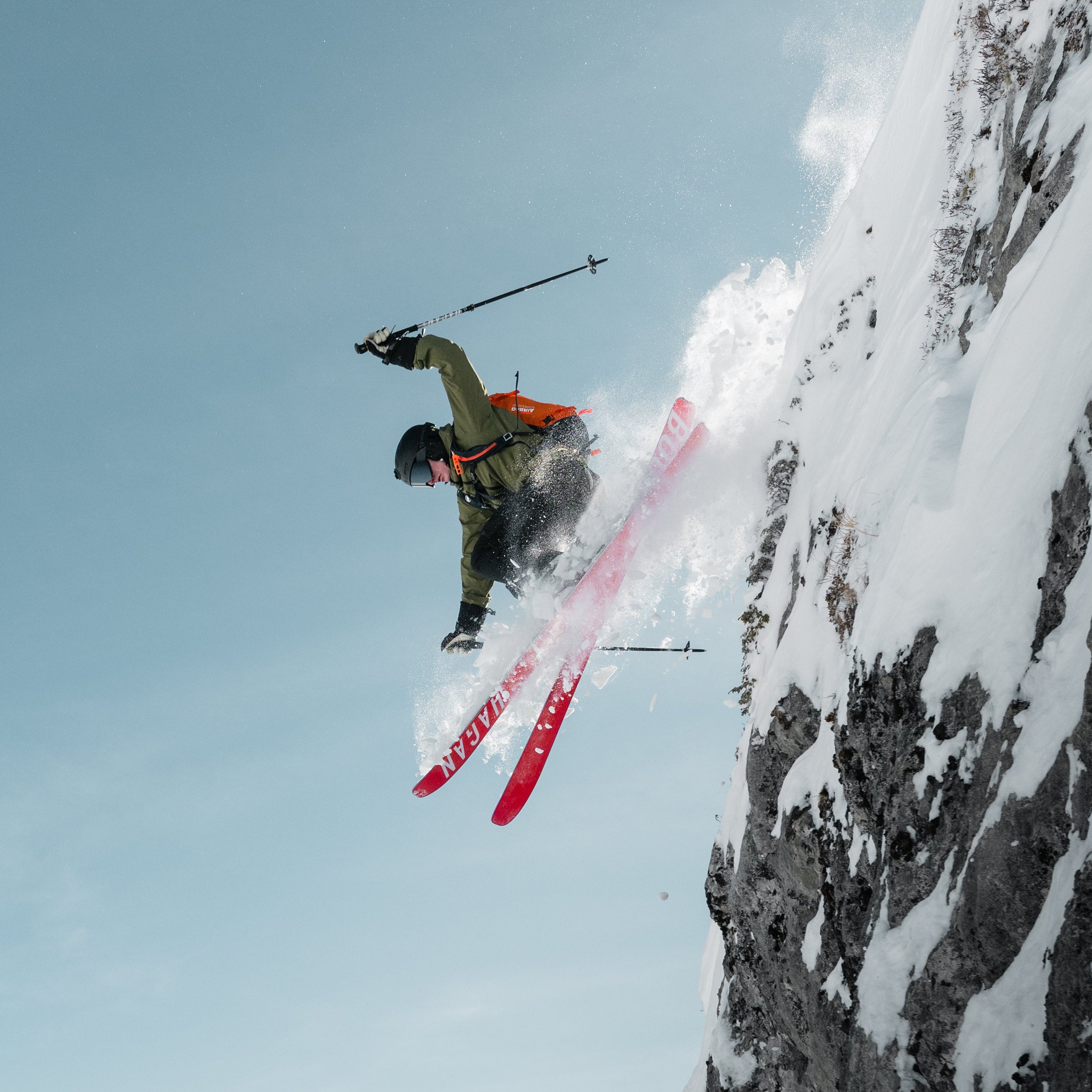 Hagan Boost 105 ski mountaineering skis with a sleek design, featuring a Merlin Libicky-themed graphic on a snowy background.