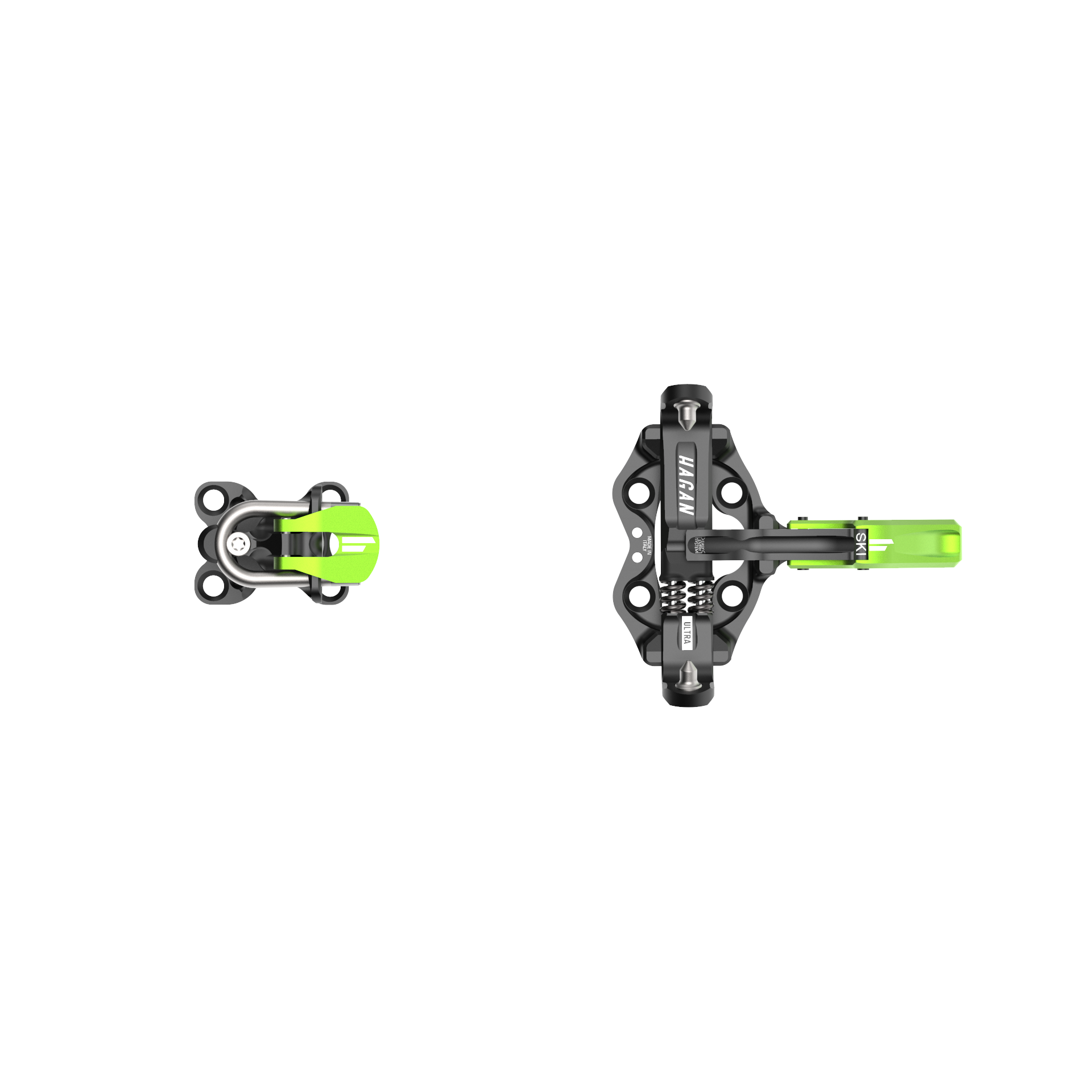 Hagan Ultra World Cup ski mountaineering bindings with sleek black design and adjustable release settings.